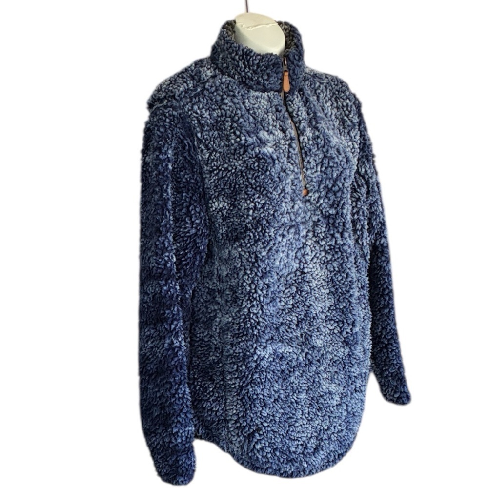 Simply Southern 1/4 zip Sherpa top Women's L, denim blue, pullover 1/4 zip, euc